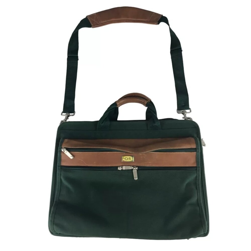 PORT Mens Green Brown Protection System Laptop Sleeve Messenger Bag‎